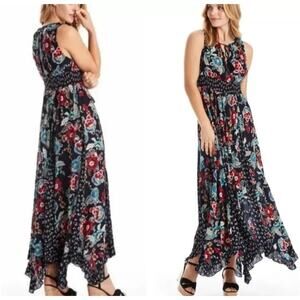 Bila Maxi Dress Womens M Navy Floral Sleeveless Boho Cottagecore Indie Hippie